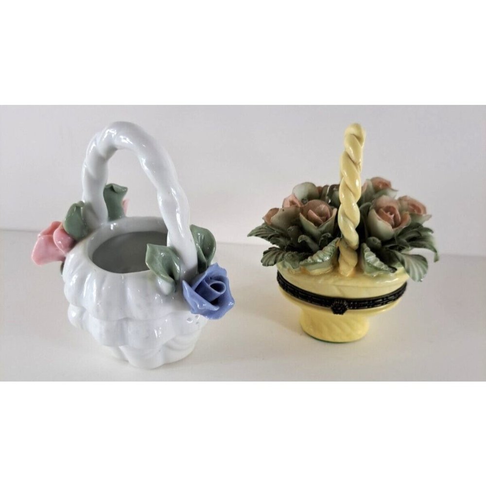 Vintage Miniature Baskets Set of 2 Trinket Box Ks Collection Roses Porcelain